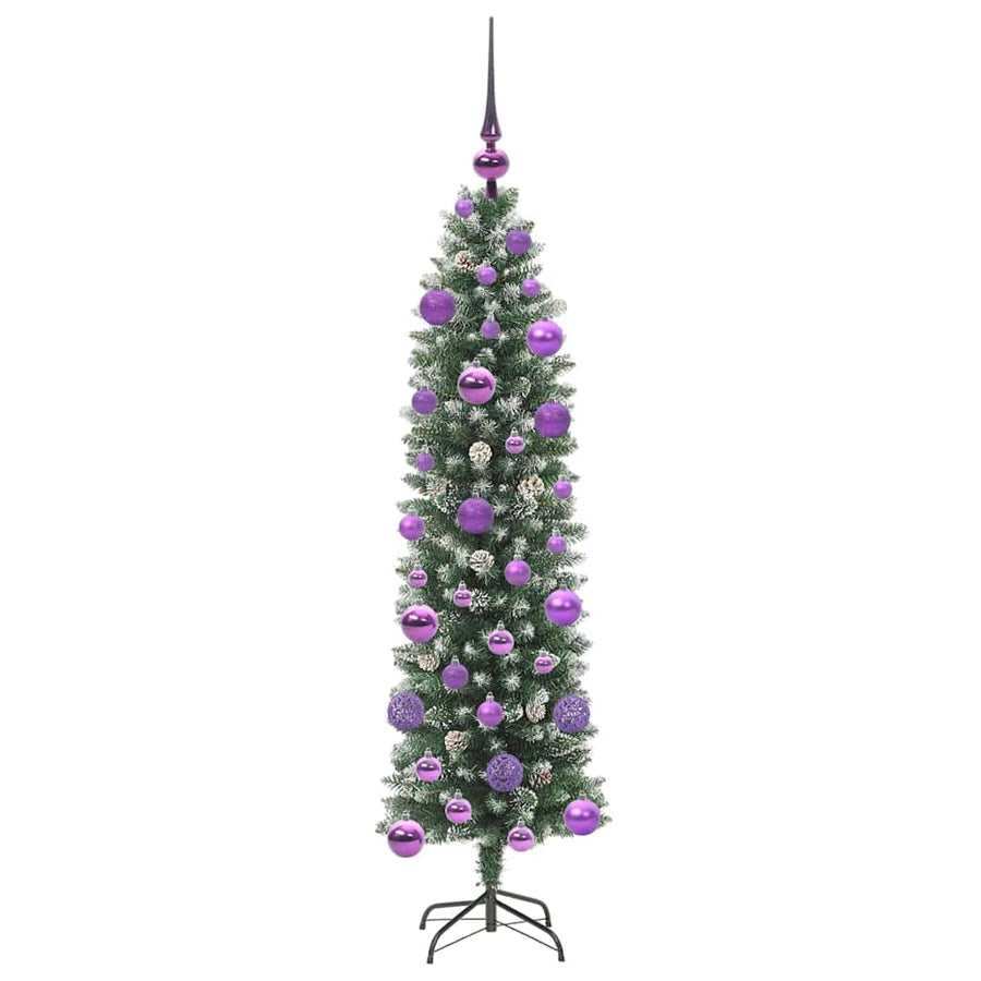 Kunstmatige slanke kerstboom met 150 LED Groen en wit 120 cm