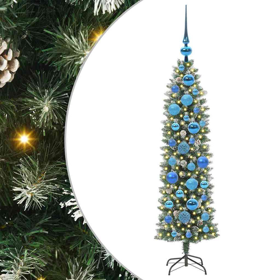 Kunstmatige slanke kerstboom met 150 LED Groen en wit 120 cm