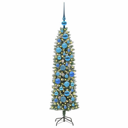 Kunstmatige slanke kerstboom met 150 LED Groen en wit 120 cm