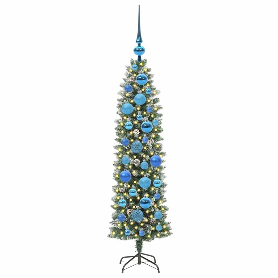 Kunstmatige slanke kerstboom met 150 LED Groen en wit 120 cm