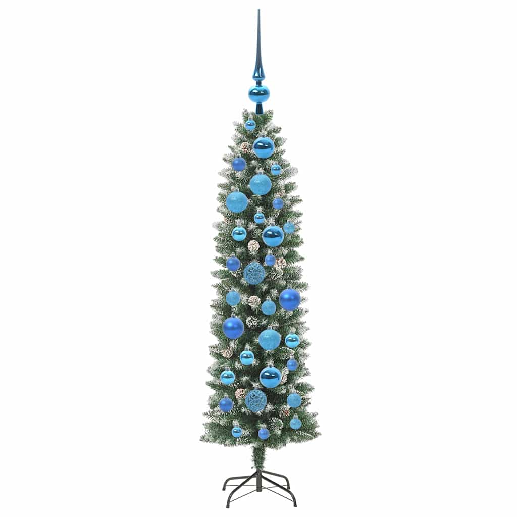 Kunstmatige slanke kerstboom met 150 LED Groen en wit 120 cm