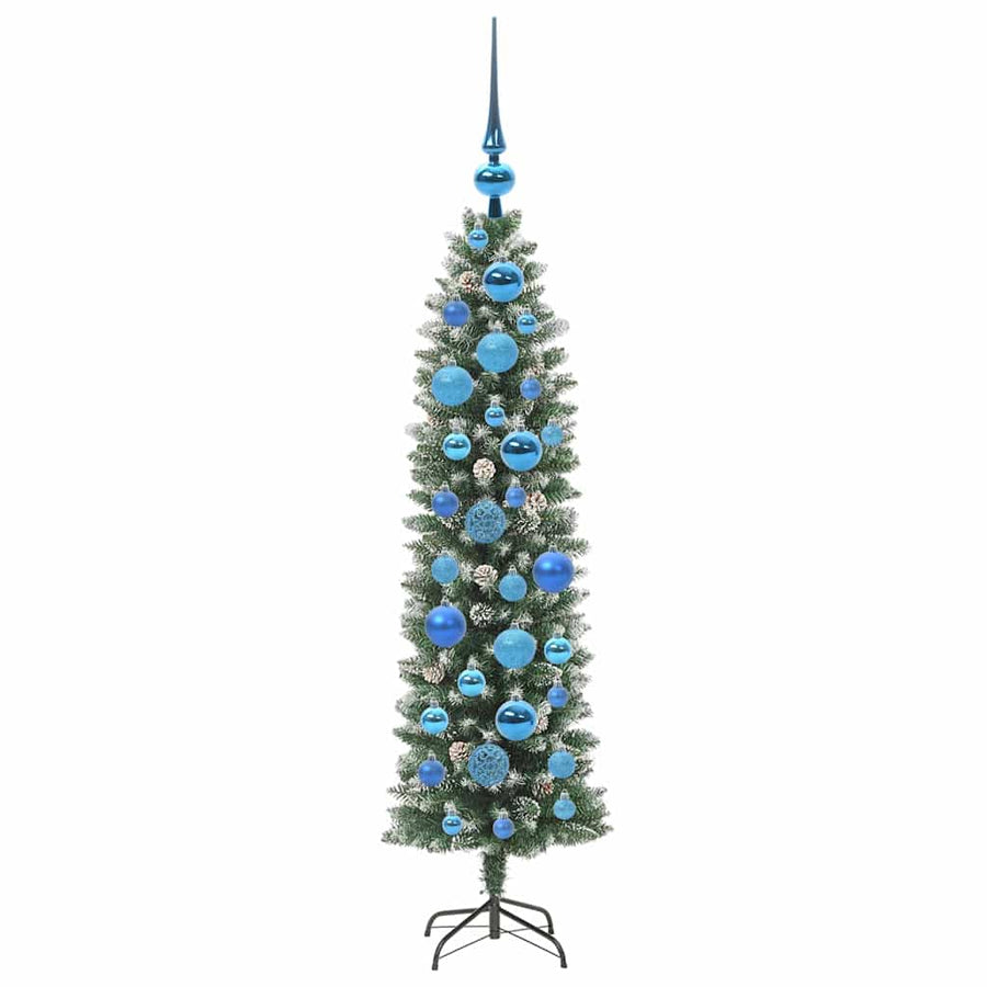 Kunstmatige slanke kerstboom met 150 LED Groen en wit 120 cm