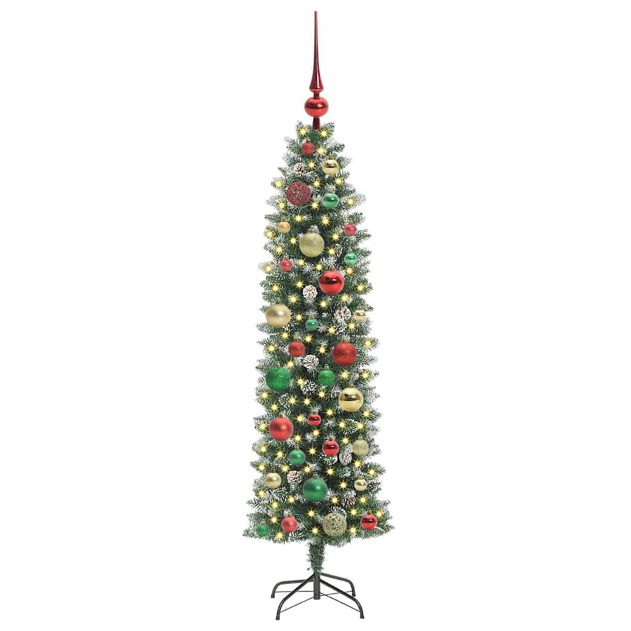 Kunstmatige slanke kerstboom met 150 LED Groen en wit 120 cm
