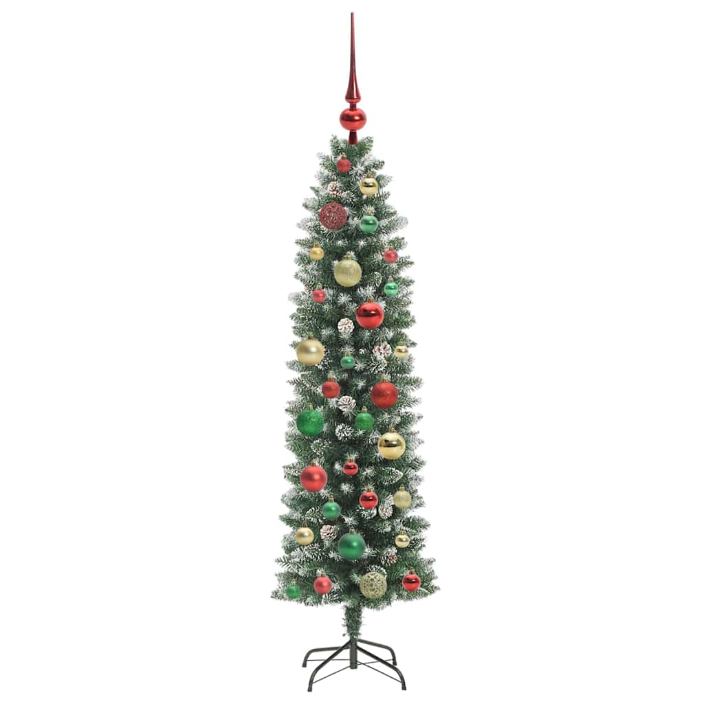 Kunstmatige slanke kerstboom met 150 LED Groen en wit 120 cm
