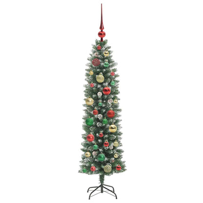 Kunstmatige slanke kerstboom met 150 LED Groen en wit 120 cm