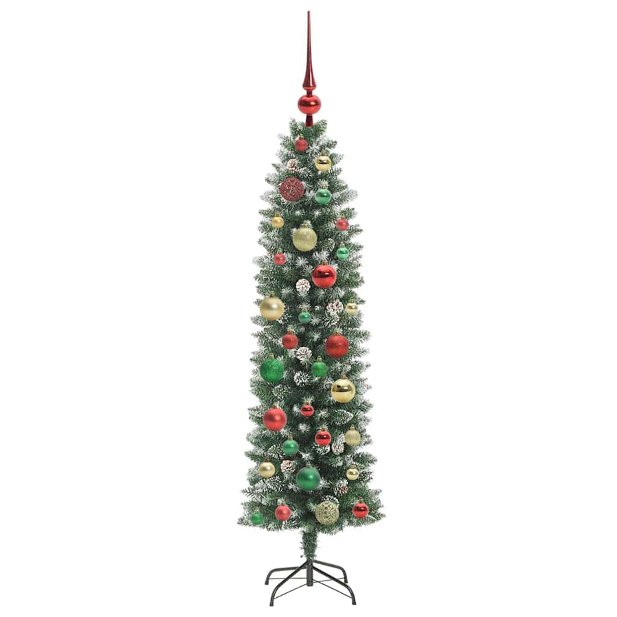 Kunstmatige slanke kerstboom met 150 LED Groen en wit 120 cm