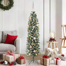Kunstmatige slanke kerstboom met LED -striplichten Groen 150 cm