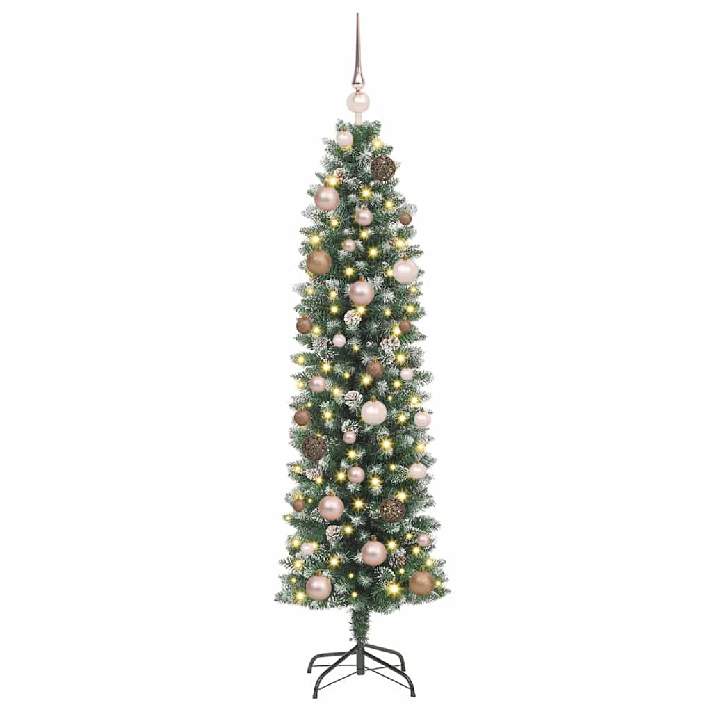 Kunstmatige slanke kerstboom met LED -striplichten Groen 150 cm