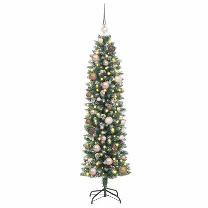 Kunstmatige slanke kerstboom met LED -striplichten Groen 150 cm
