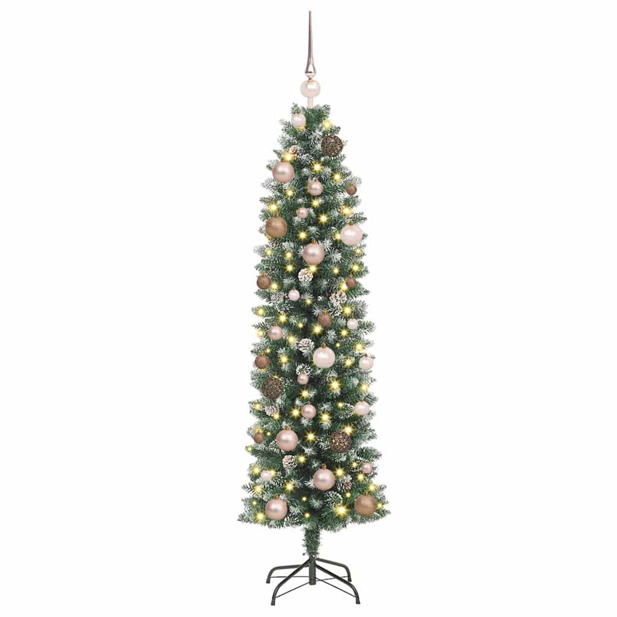 Kunstmatige slanke kerstboom met LED -striplichten Groen 150 cm