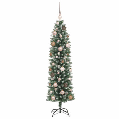 Kunstmatige slanke kerstboom met LED -striplichten Groen 150 cm