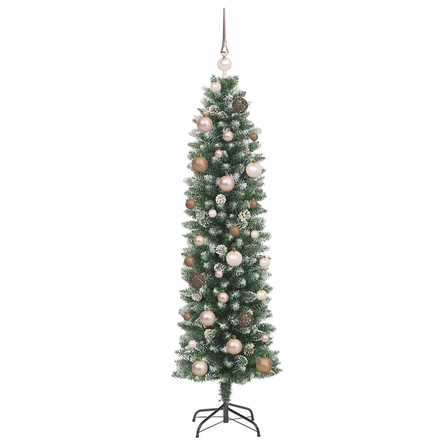 Kunstmatige slanke kerstboom met LED -striplichten Groen 150 cm