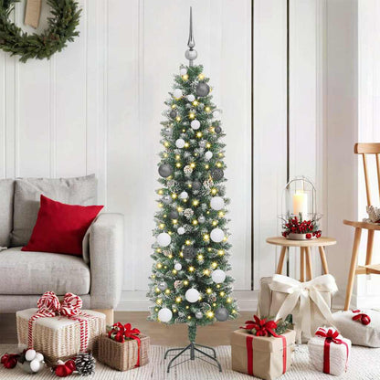 Kunstmatige slanke kerstboom met 150 LED Groen en Wit 150 cm