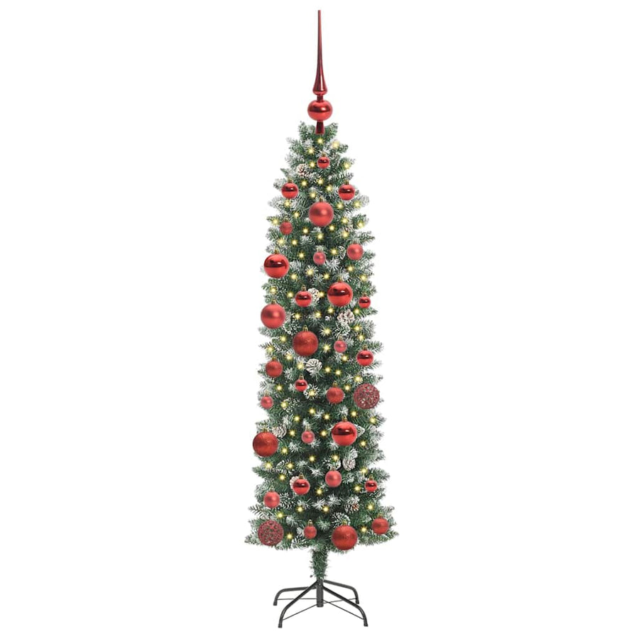Kunstmatige slanke kerstboom met 150 LED Groen en wit 150 cm