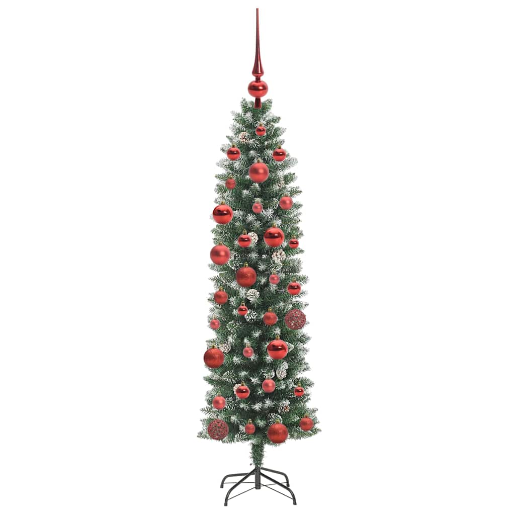 Kunstmatige slanke kerstboom met 150 LED Groen en wit 150 cm