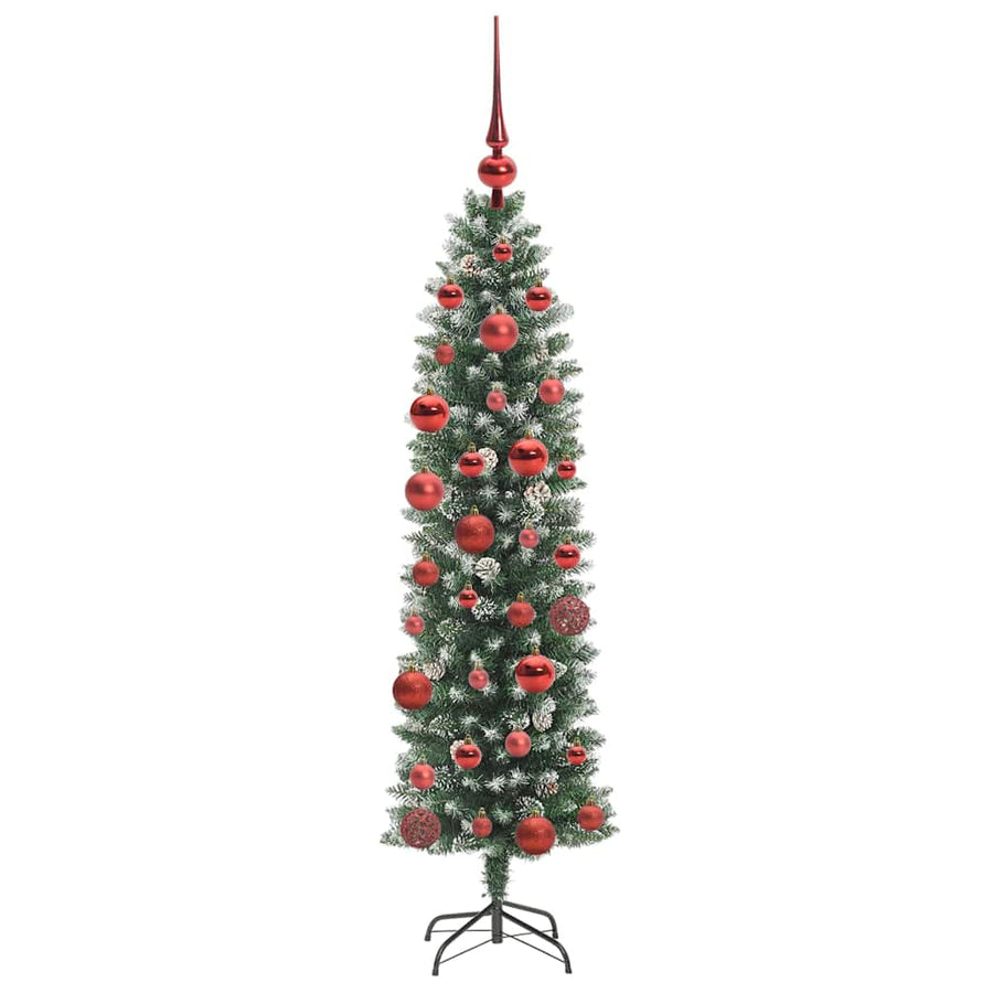 Kunstmatige slanke kerstboom met 150 LED Groen en wit 150 cm