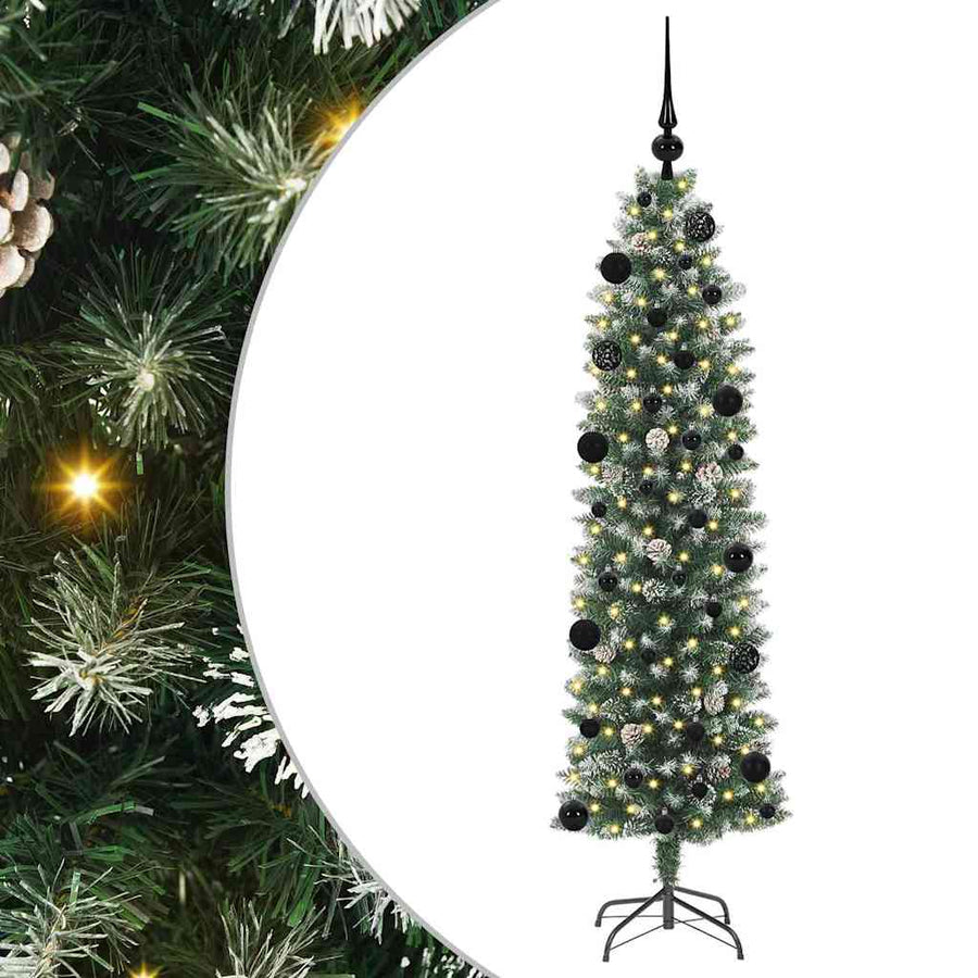 Kunstmatige slanke kerstboom met 150 LED Groen en wit 150 cm