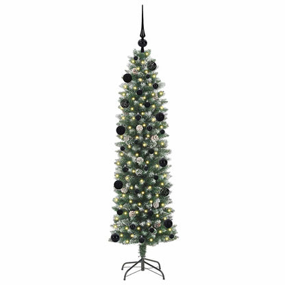 Kunstmatige slanke kerstboom met 150 LED Groen en wit 150 cm