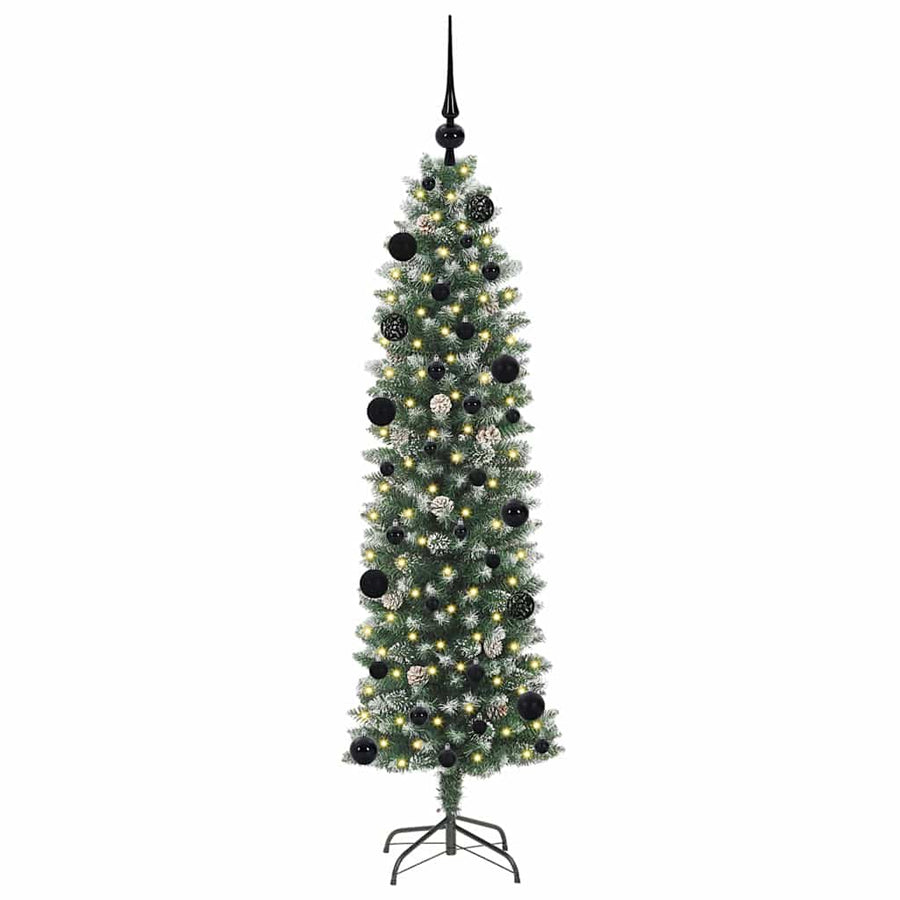 Kunstmatige slanke kerstboom met 150 LED Groen en wit 150 cm