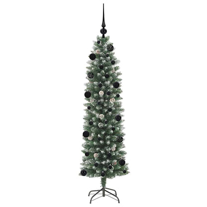 Kunstmatige slanke kerstboom met 150 LED Groen en wit 150 cm