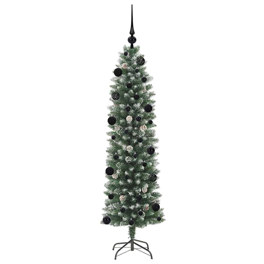 Kunstmatige slanke kerstboom met 150 LED Groen en wit 150 cm
