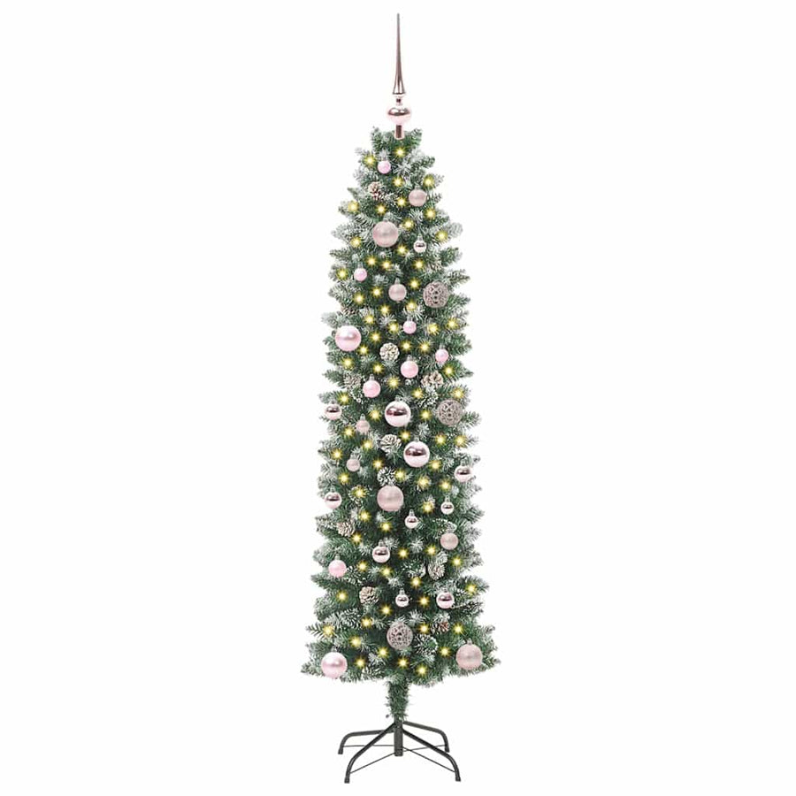 Kunstmatige slanke kerstboom met 150 LED Groen en wit 150 cm
