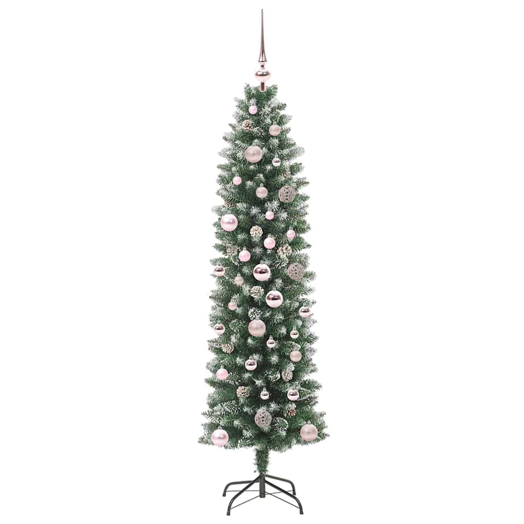 Kunstmatige slanke kerstboom met 150 LED Groen en wit 150 cm