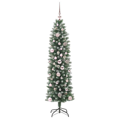 Kunstmatige slanke kerstboom met 150 LED Groen en wit 150 cm