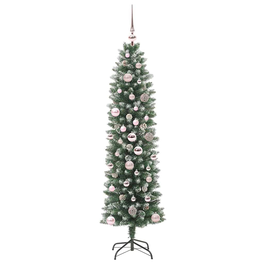 Kunstmatige slanke kerstboom met 150 LED Groen en wit 150 cm