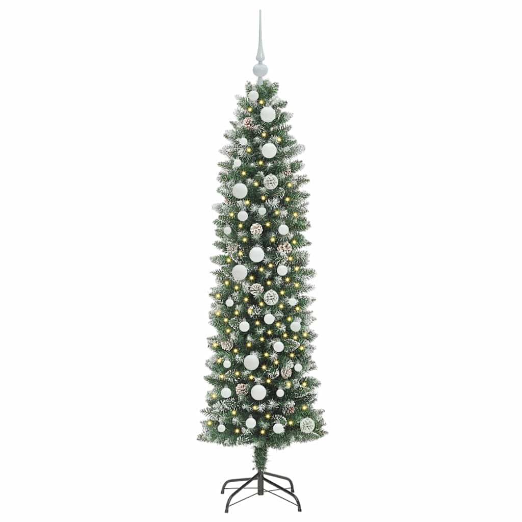 Kunstmatige slanke kerstboom met 150 LED Groen en wit 150 cm