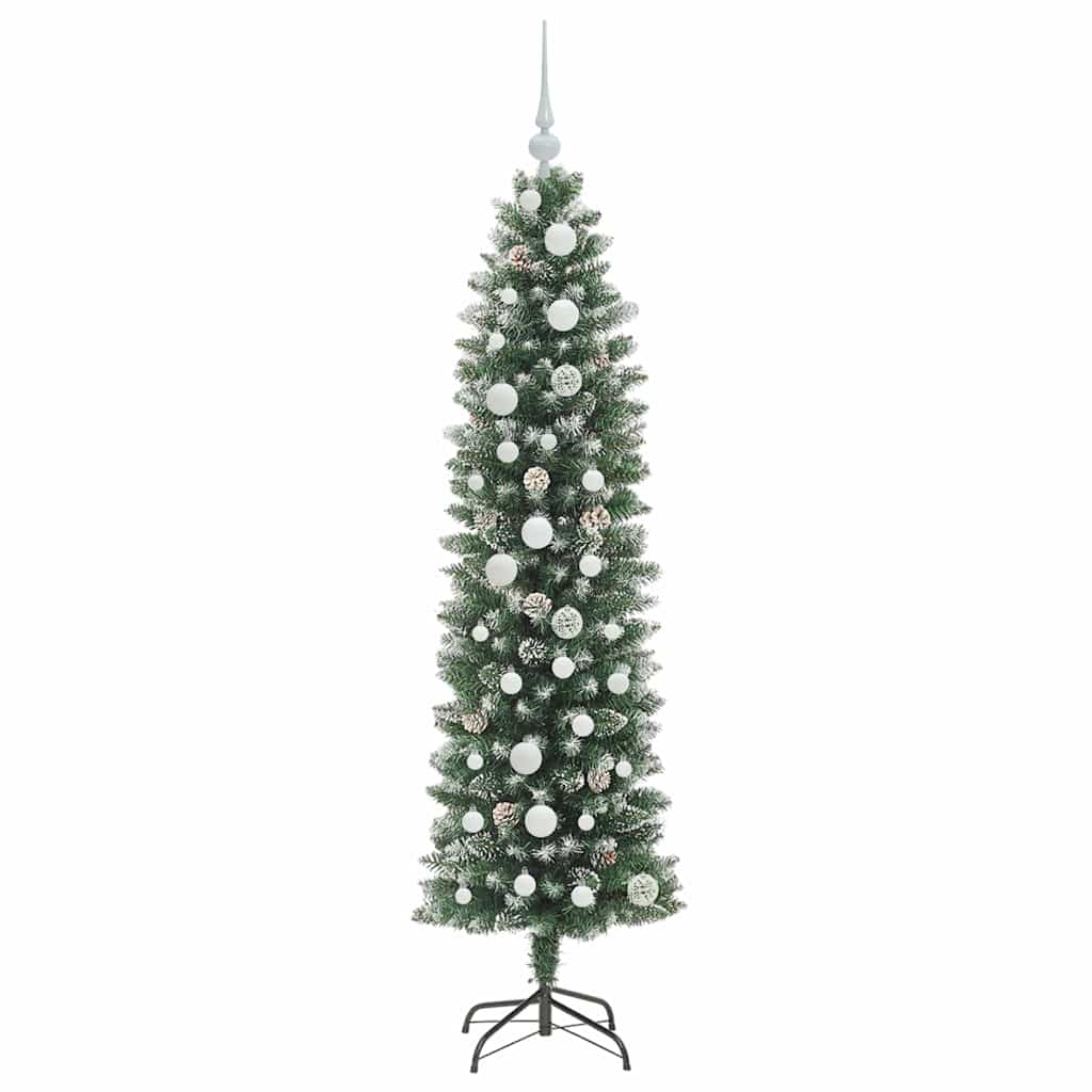 Kunstmatige slanke kerstboom met 150 LED Groen en wit 150 cm
