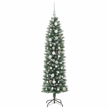 Kunstmatige slanke kerstboom met 150 LED Groen en wit 150 cm