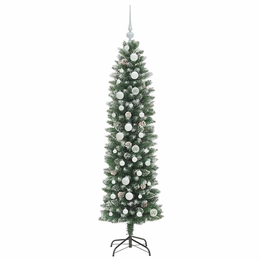 Kunstmatige slanke kerstboom met 150 LED Groen en wit 150 cm