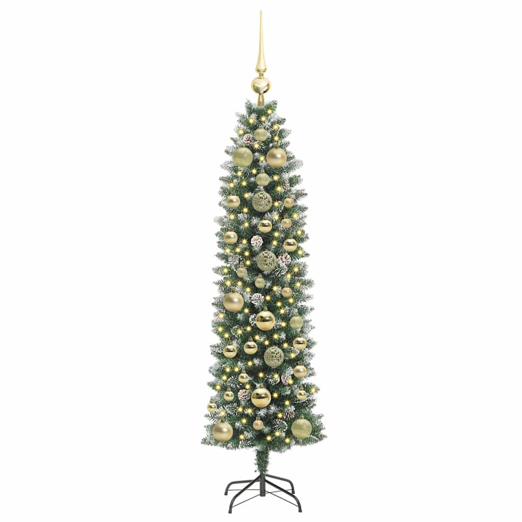 Kunstmatige slanke kerstboom met 150 LED Groen en wit 150 cm