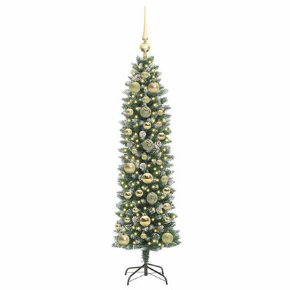 Kunstmatige slanke kerstboom met 150 LED Groen en wit 150 cm