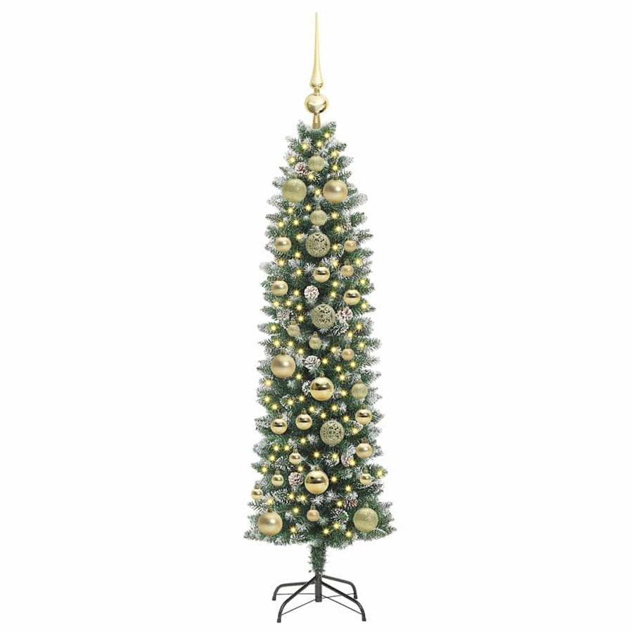 Kunstmatige slanke kerstboom met 150 LED Groen en wit 150 cm