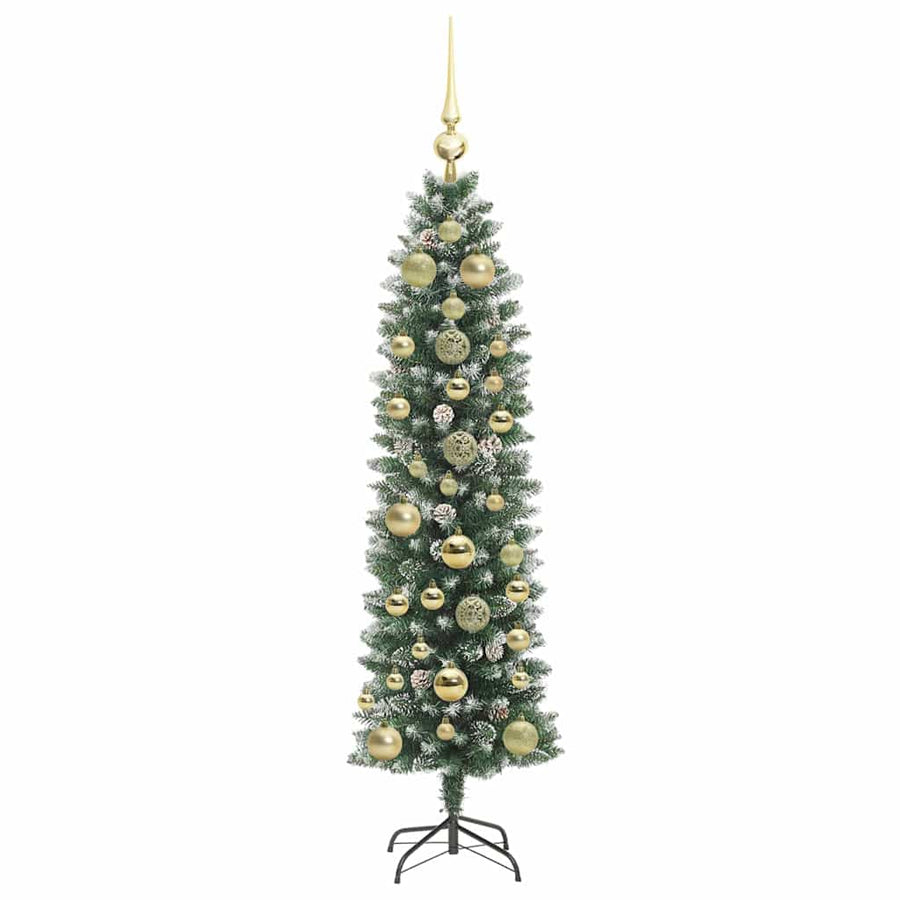 Kunstmatige slanke kerstboom met 150 LED Groen en wit 150 cm