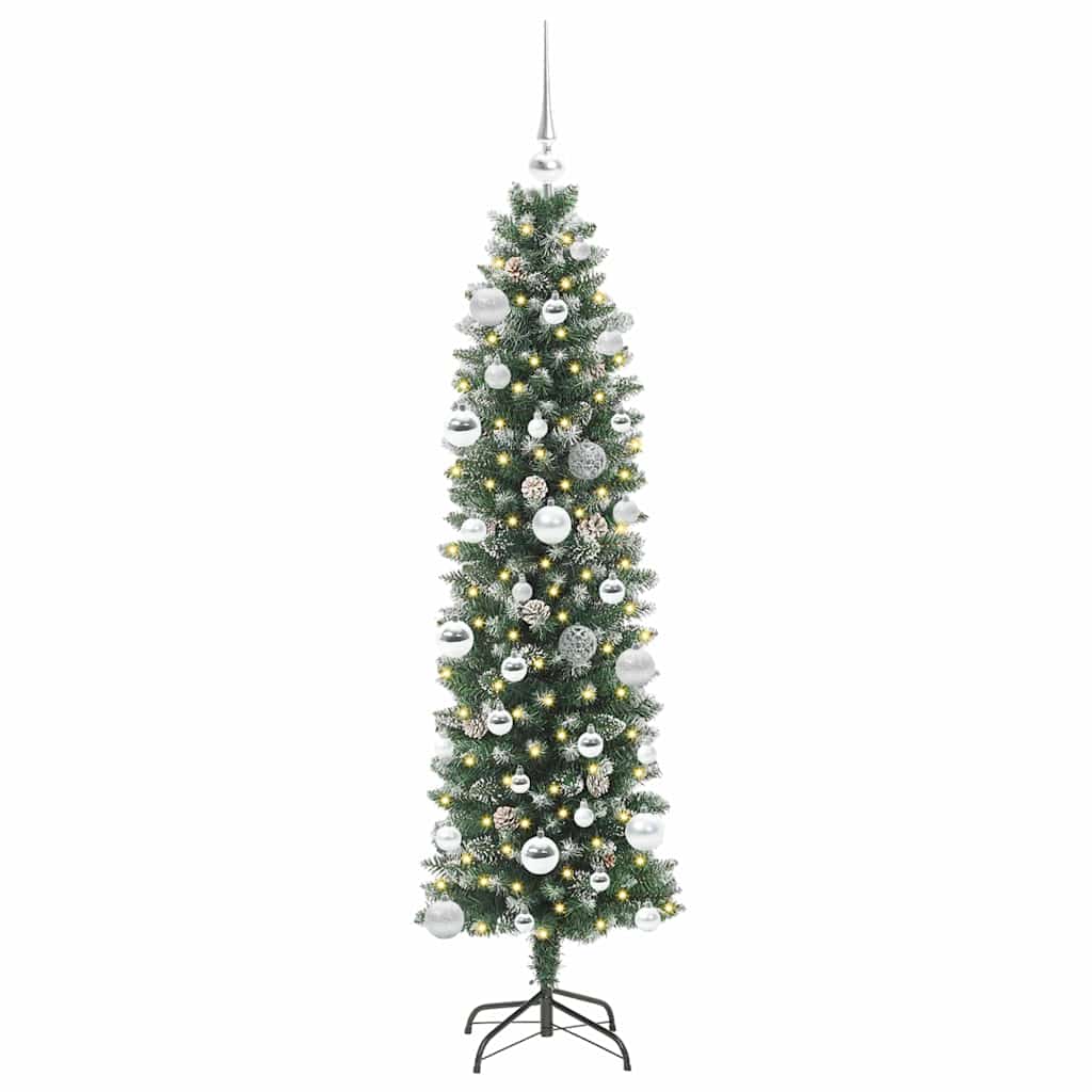 Kunstmatige slanke kerstboom met 150 LED Groen en wit 150 cm