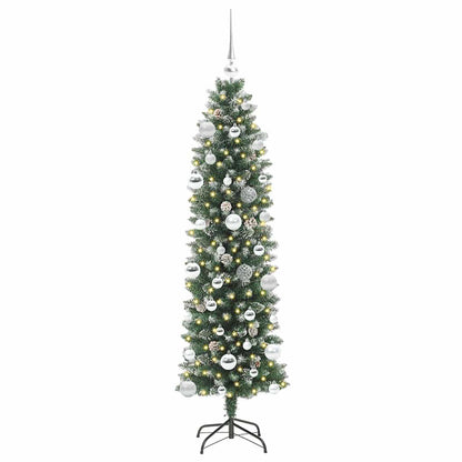 Kunstmatige slanke kerstboom met 150 LED Groen en wit 150 cm