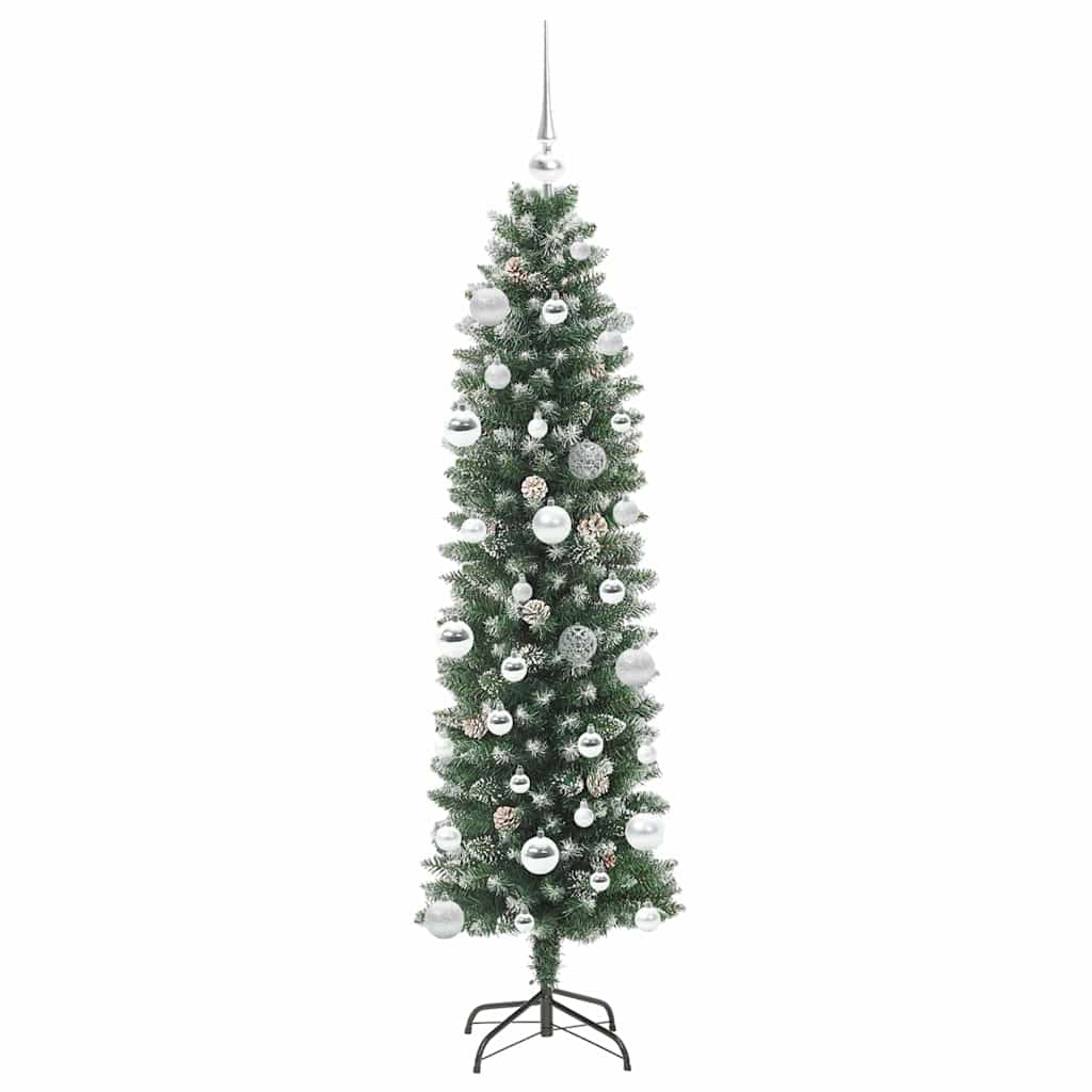 Kunstmatige slanke kerstboom met 150 LED Groen en wit 150 cm