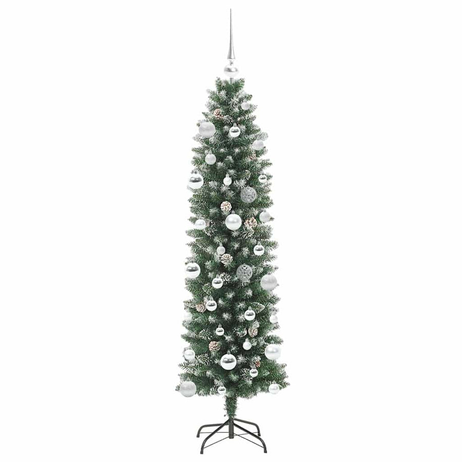 Kunstmatige slanke kerstboom met 150 LED Groen en wit 150 cm