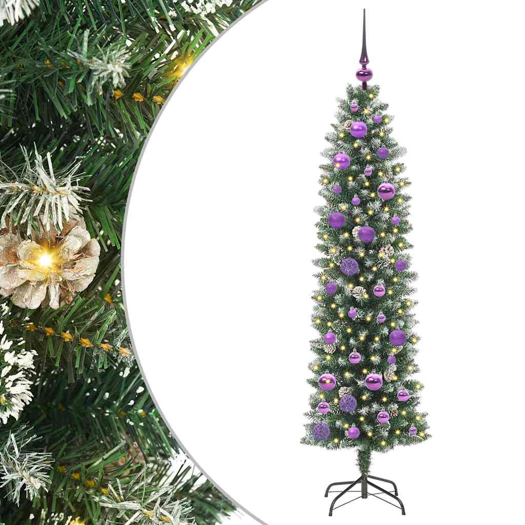 Kunstmatige slanke kerstboom met 150 LED Groen en wit 150 cm