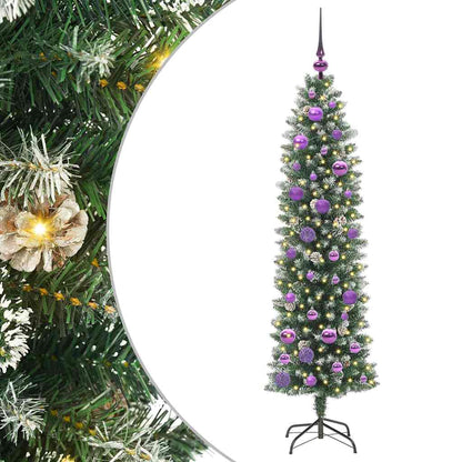 Kunstmatige slanke kerstboom met 150 LED Groen en wit 150 cm