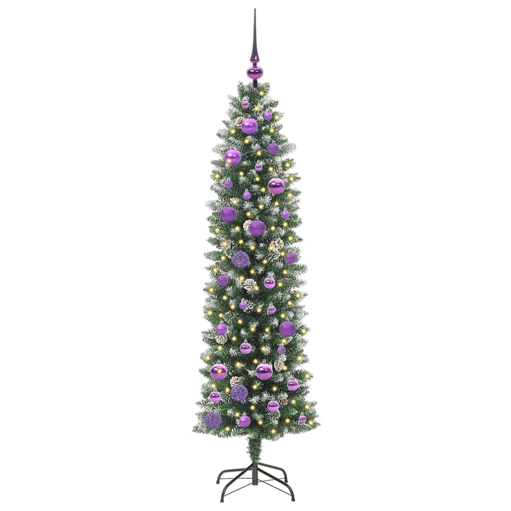 Kunstmatige slanke kerstboom met 150 LED Groen en wit 150 cm