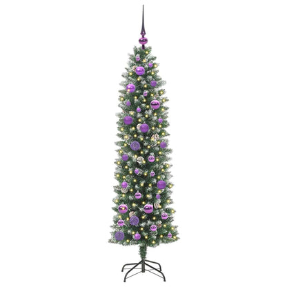 Kunstmatige slanke kerstboom met 150 LED Groen en wit 150 cm