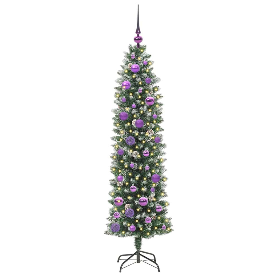 Kunstmatige slanke kerstboom met 150 LED Groen en wit 150 cm