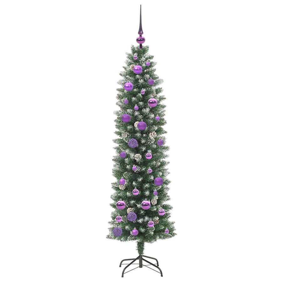Kunstmatige slanke kerstboom met 150 LED Groen en wit 150 cm
