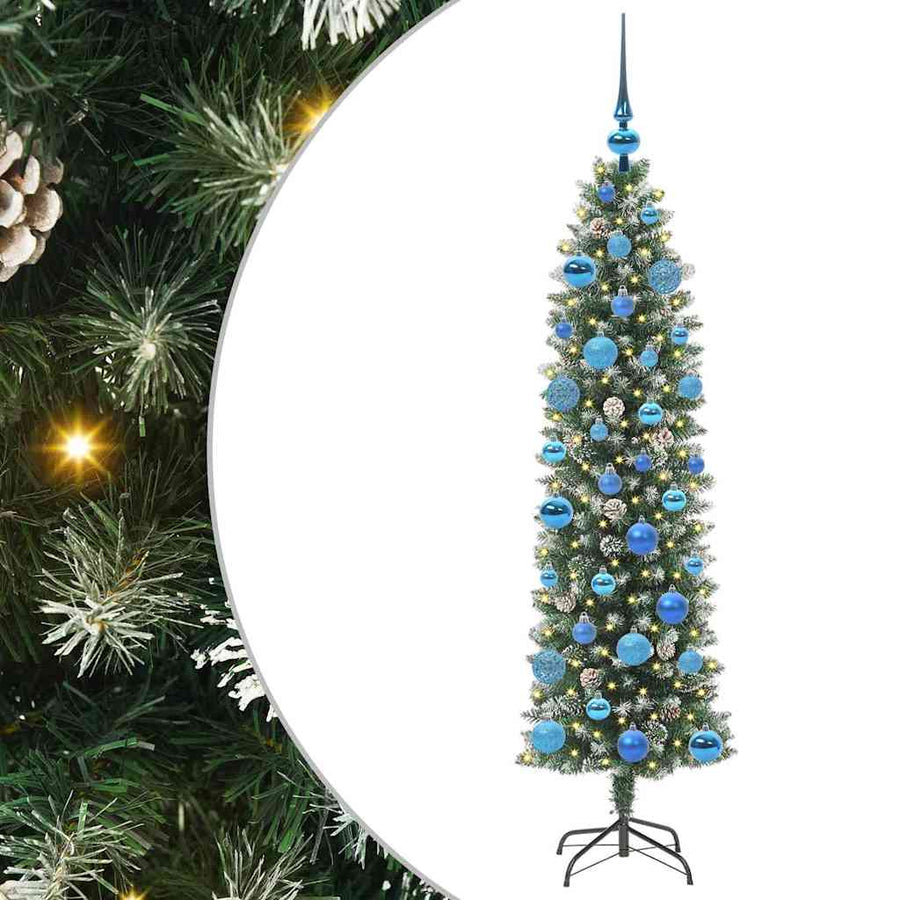 Kunstmatige slanke kerstboom met 150 LED Groen en wit 150 cm