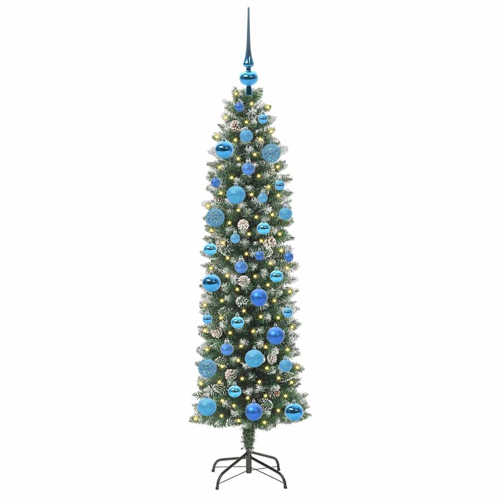 Kunstmatige slanke kerstboom met 150 LED Groen en wit 150 cm
