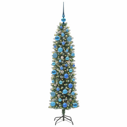 Kunstmatige slanke kerstboom met 150 LED Groen en wit 150 cm